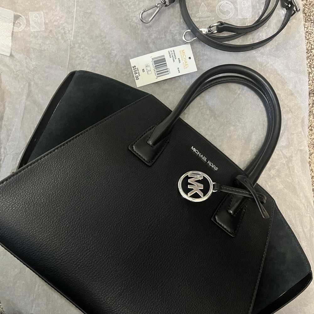 Michael Kors Black Satchel with Silver Logo